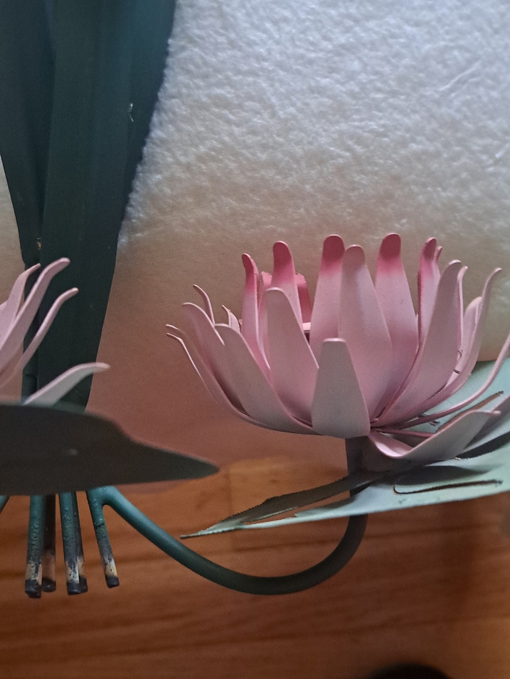 Pink Metal Lotus Wall Sculpture with Green Stem